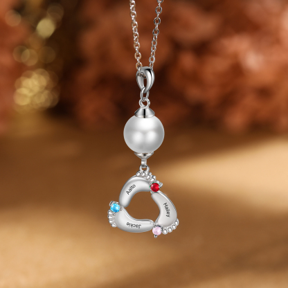 Personalised Baby Feet Pearl Necklace Custom 3 Names & Birthstones Mother Necklace-Jessemade AU