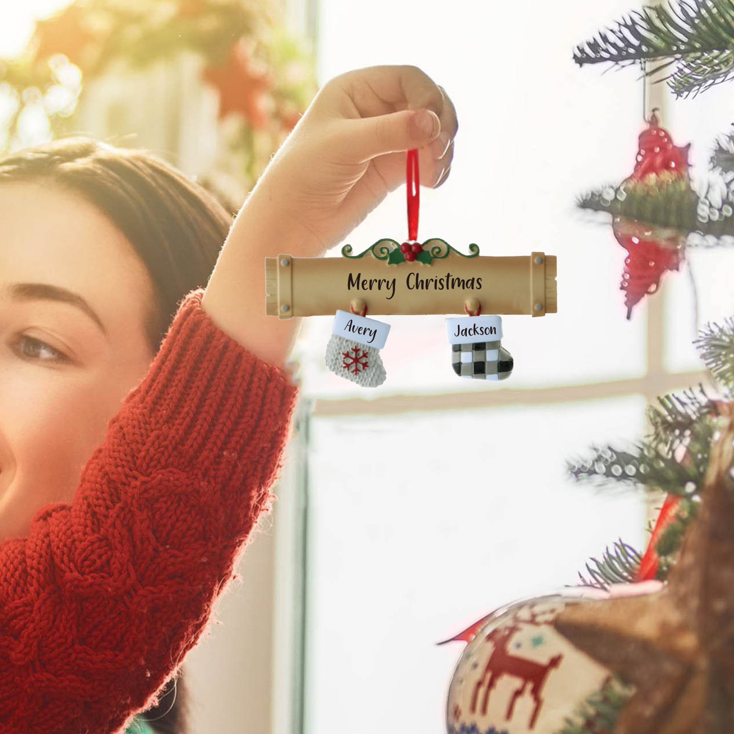 2 Names - Personalised Christmas Stockings Ornaments Customised Name & Text Christmas Decor Wooden Gifts for Family Friends-Jessemade AU