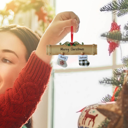 2 Names - Personalised Christmas Stockings Ornaments Customised Name & Text Christmas Decor Wooden Gifts for Family Friends-Jessemade AU