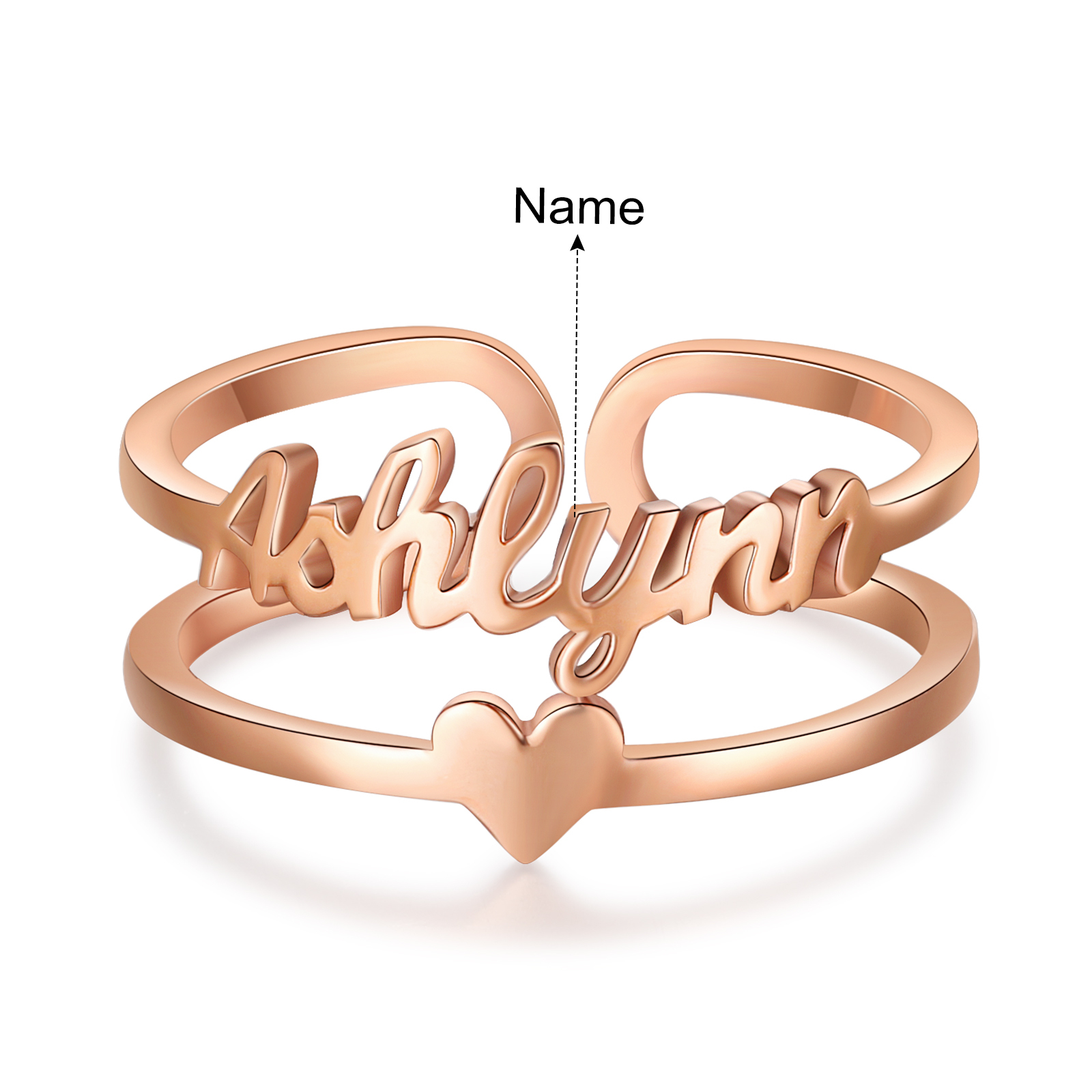 Heart Name Ring Personalised 1 Name Classic Rings for Her-Jessemade AU