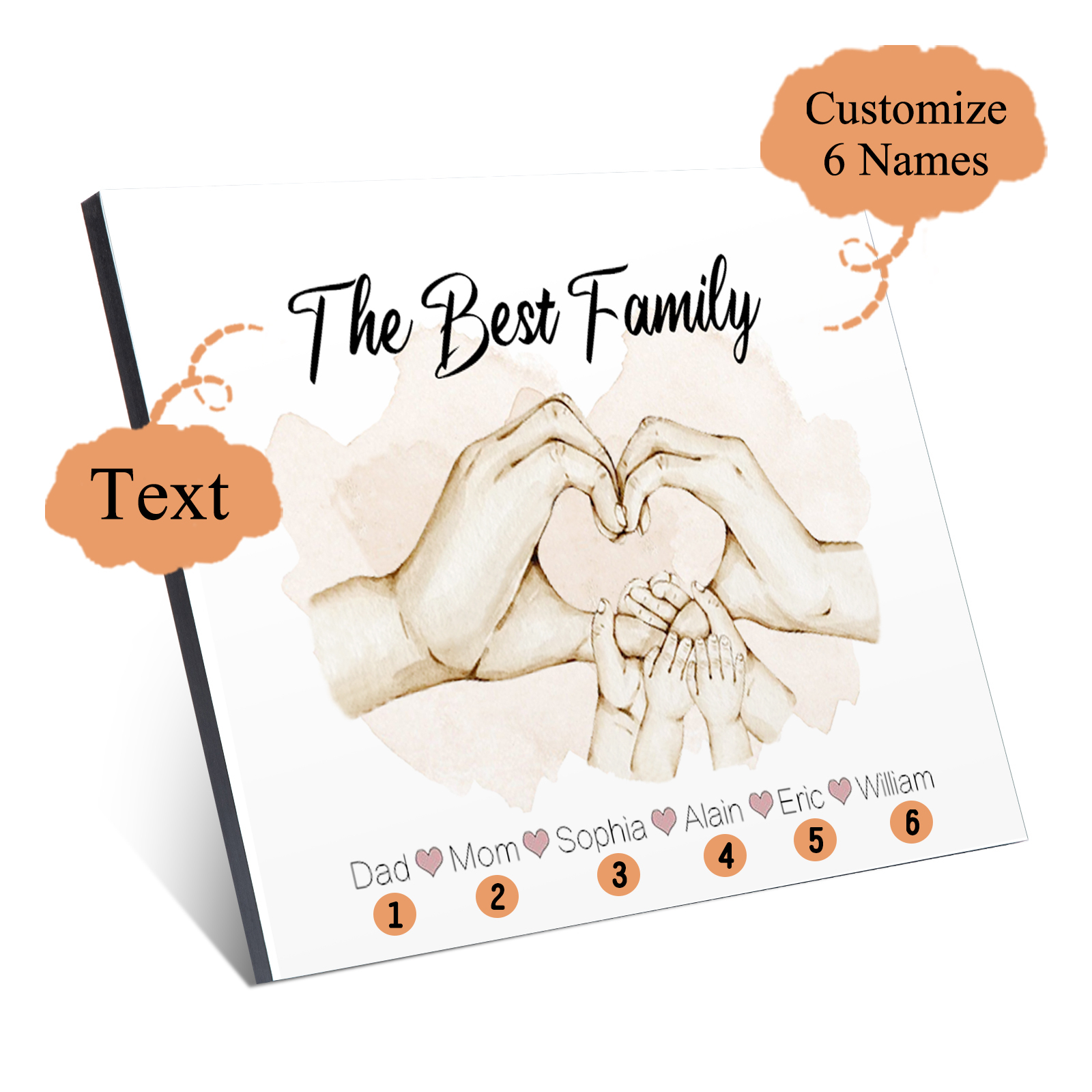 Personalised Heart Holding Hands Picture Board Custom 6 Names Family Keepsake Wood Signs Photo Frame-Jessemade AU