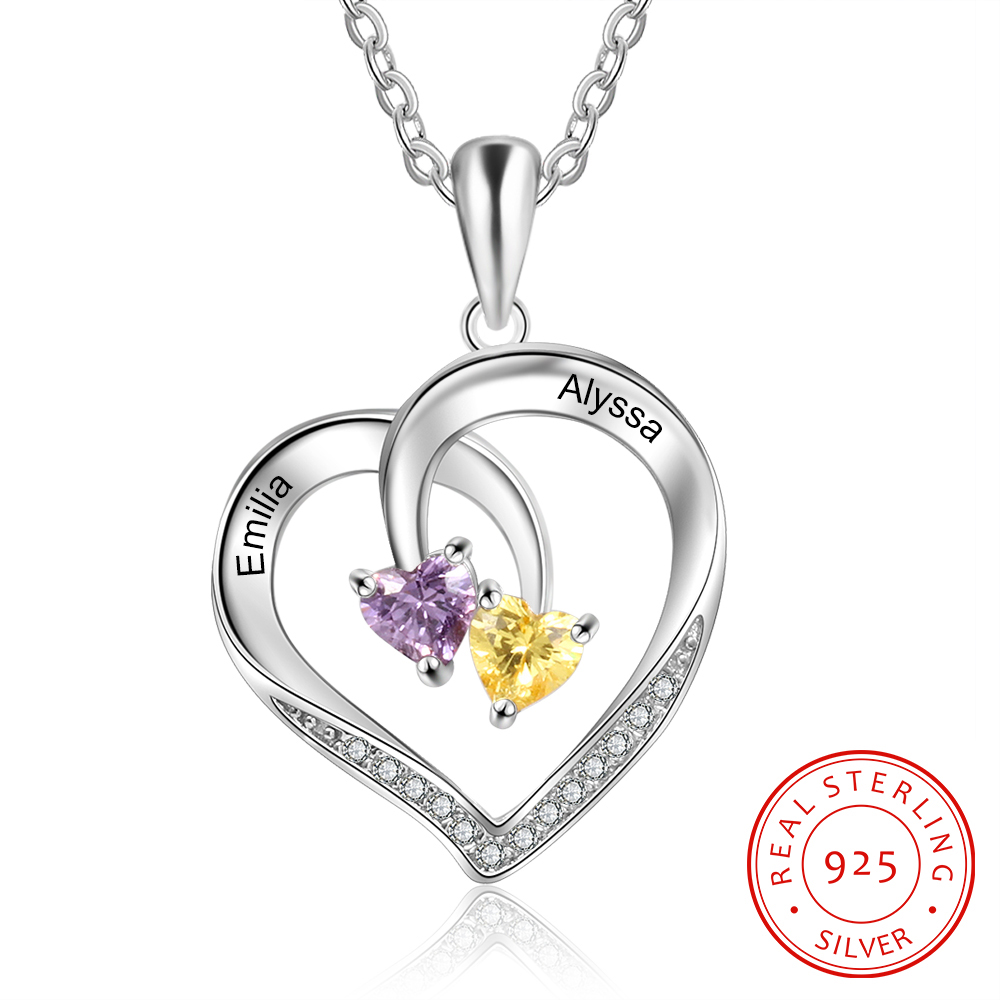 Mother's Day Gift Personalised Heart Necklace With Names Custom 2 Birthstones Gifts For Women-Jessemade AU