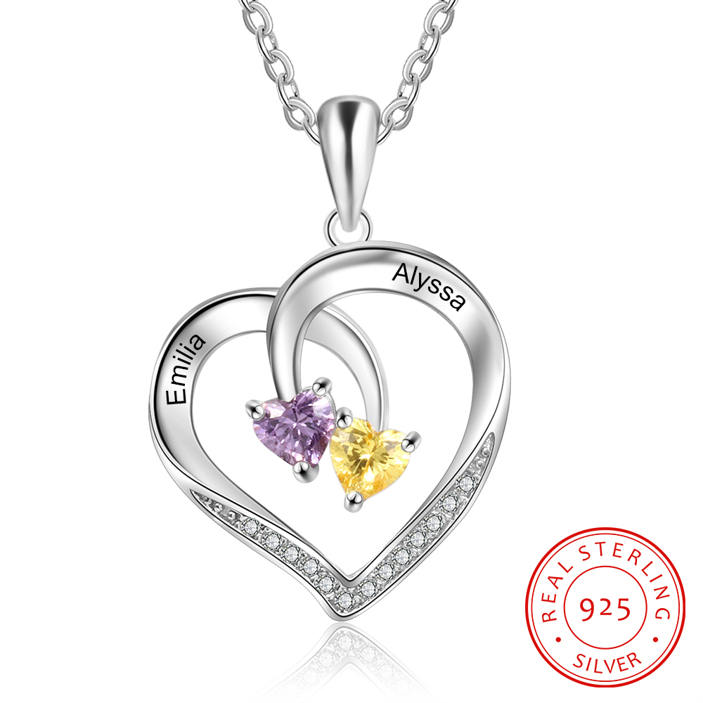 Mother's Day Gift Personalised Heart Necklace With Names Custom 2 Birthstones Gifts For Women-Jessemade AU