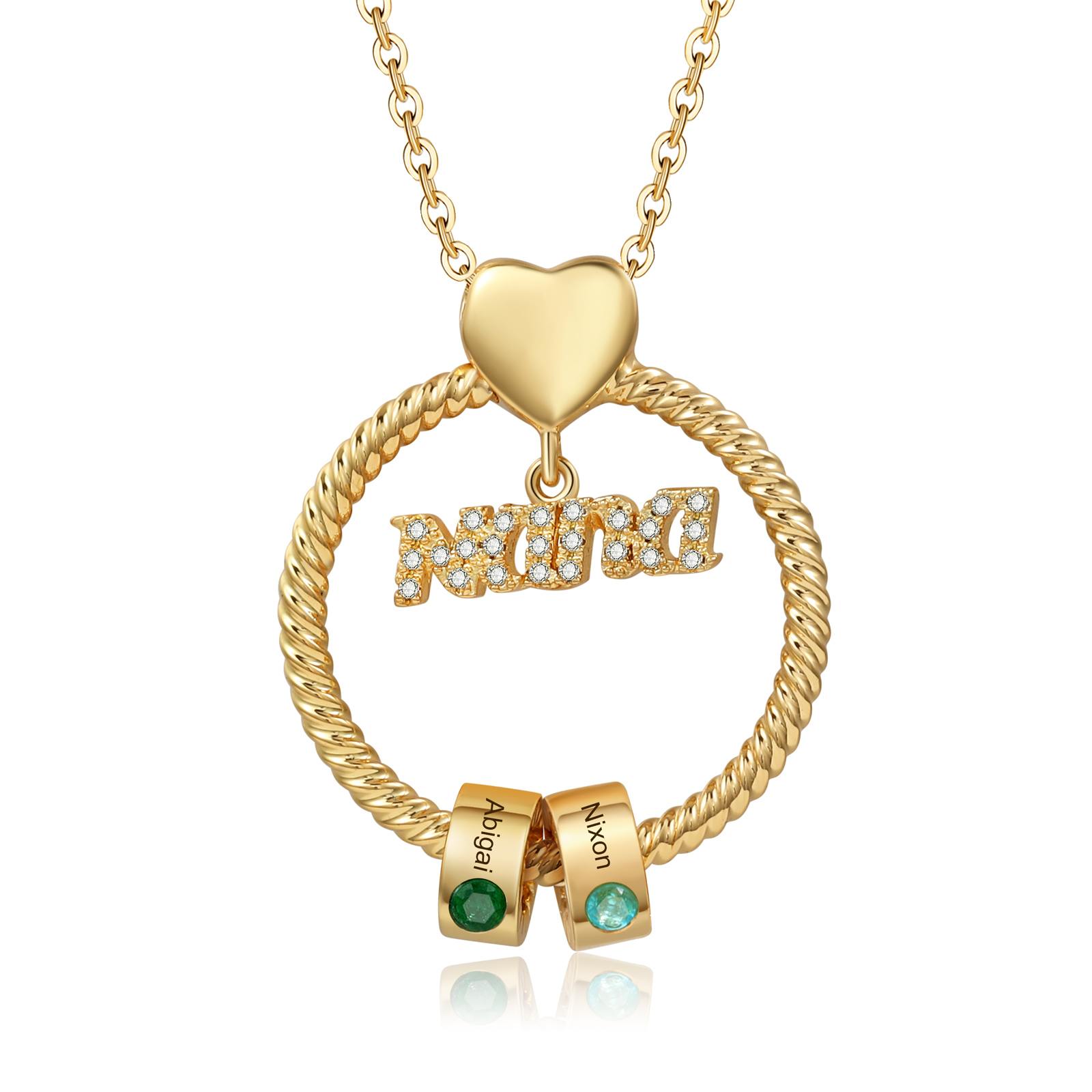 2 Names - Personalised Nana Necklace Custom Names & Birthstones Circle Pendant Necklace Gift for Grandma Nana-Jessemade AU