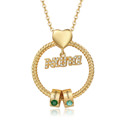 2 Names - Personalised Nana Necklace Custom Names & Birthstones Circle Pendant Necklace Gift for Grandma Nana-Jessemade AU