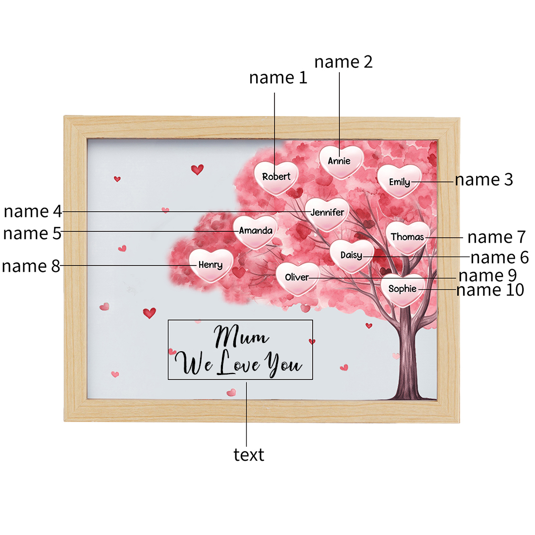 Personalised Frame Night Light Custom 1 Text & 10 Names Pink Family Tree Ornament Gifts for Mother/Grandma-Jessemade AU