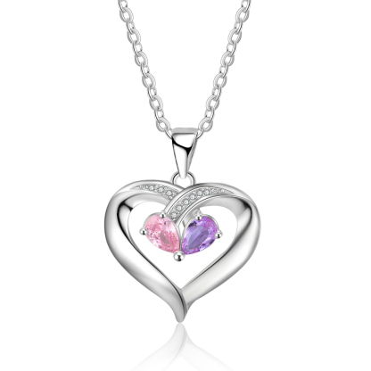 Personalised Heart Mother Necklace With 2 Birthstones Engraved Names Gifts For Her-Jessemade AU
