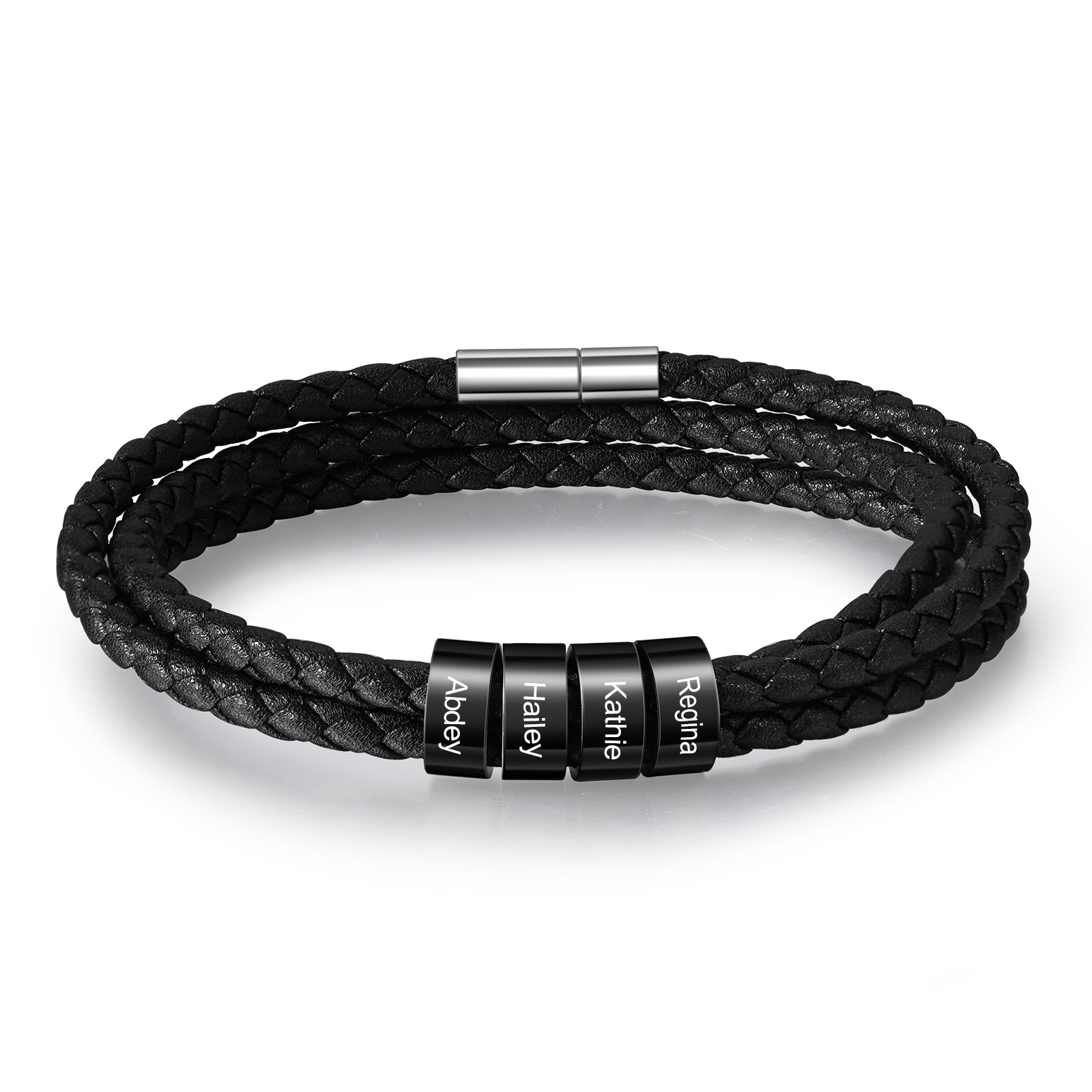 Father's Day Gift Men Braided Leather Bracelets with 4 Beads Bracelet Gifts for Him-Jessemade AU