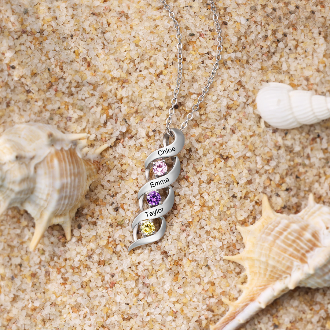 Personalised Necklace Cascading Pendant with 4 Birthstones Engraving 4 Names Gifts for Her-Jessemade AU