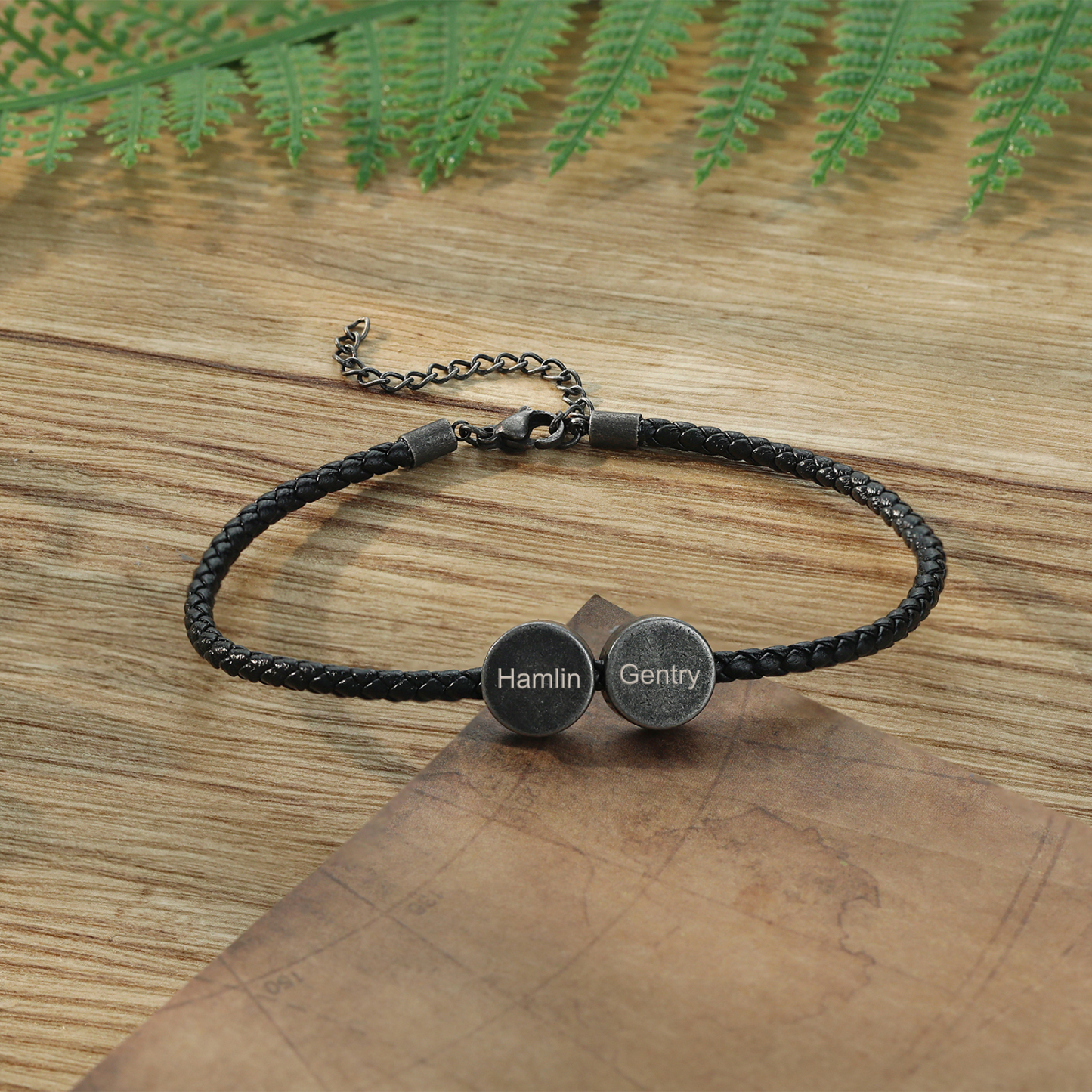 2 Names - Vintage Men's Leather Bracelet Custom Names Beads Bracelet Stainless Steel Personalised Gift for Him-Jessemade AU