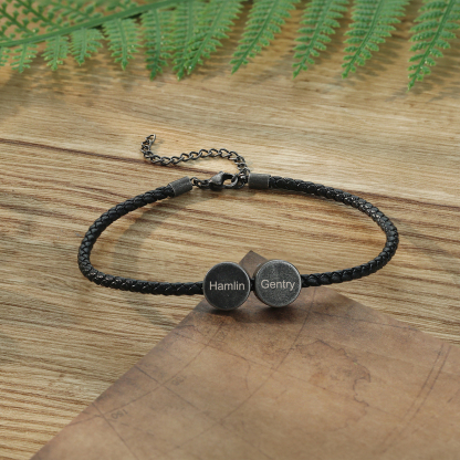 2 Names - Vintage Men's Leather Bracelet Custom Names Beads Bracelet Stainless Steel Personalised Gift for Him-Jessemade AU