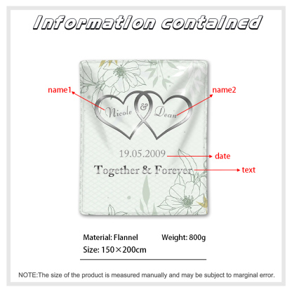 Green Personalised Couple Blanket Customised 2 Names & Date & Text Blanket Heart Valentine's Day Gifts for Him/Her-Jessemade AU