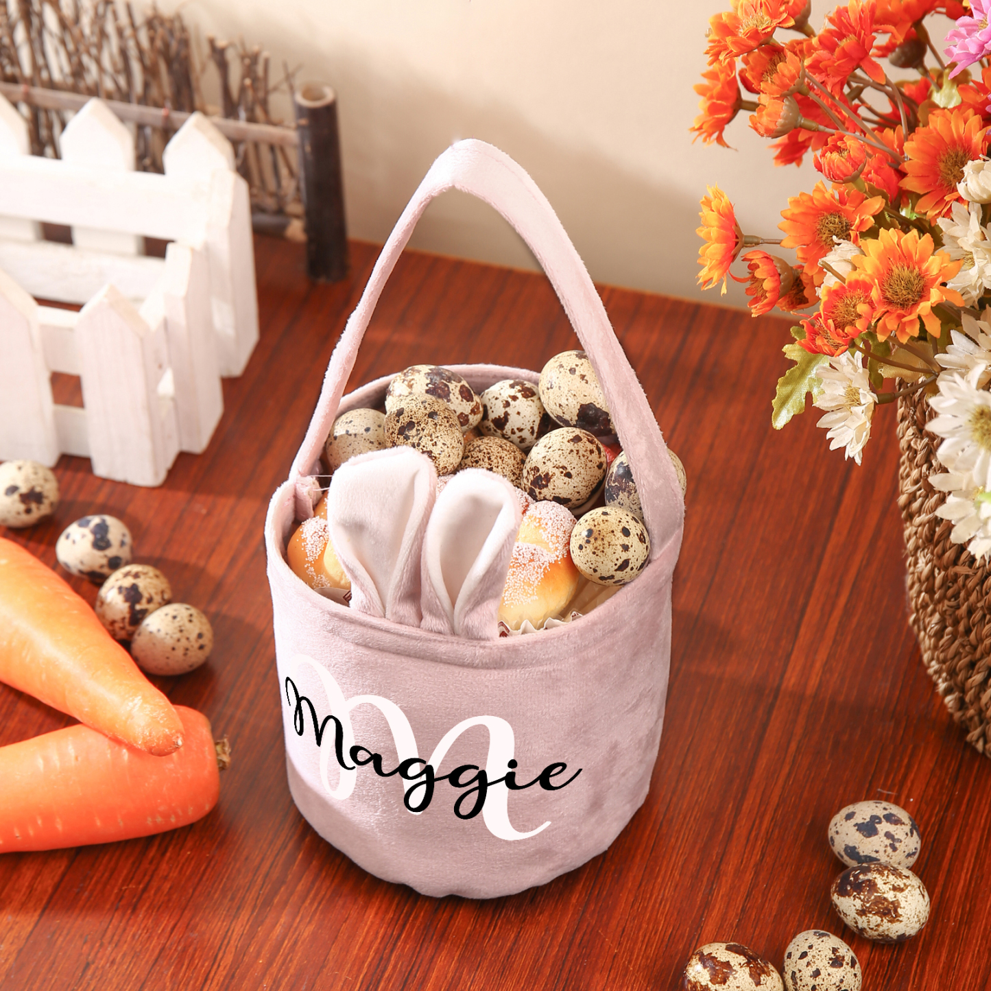 Personalised Bunny Tote Bag Customised with Name & Letter Bucket Bag Bunny Basket Easter Gifts-Jessemade AU