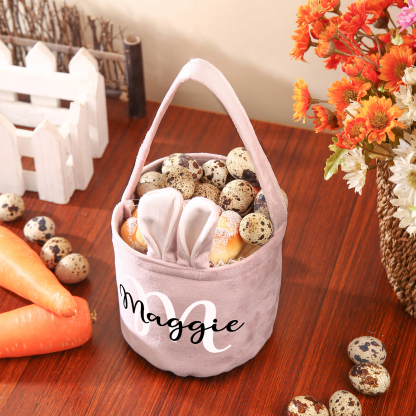 Personalised Bunny Tote Bag Customised with Name & Letter Bucket Bag Bunny Basket Easter Gifts-Jessemade AU