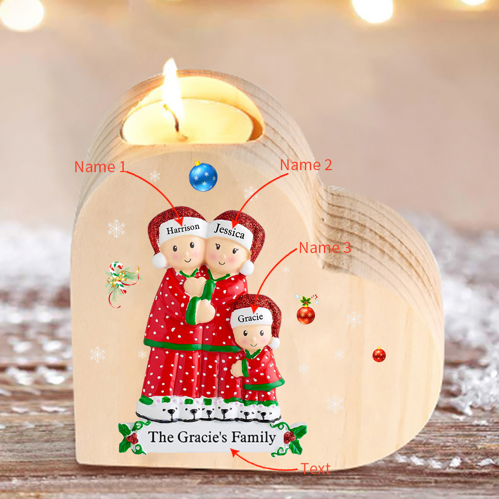 Christmas Family Candle Holder Wooden Custom 3 Names Heart Candlesticks Gifts For Family-Jessemade AU