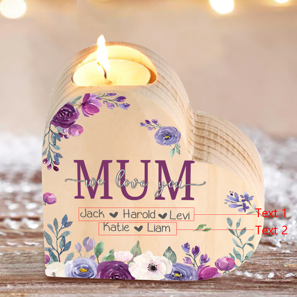 To My Mum Personalised Flower Heart Candle Holder We Love You Wooden Candlestick-Jessemade AU