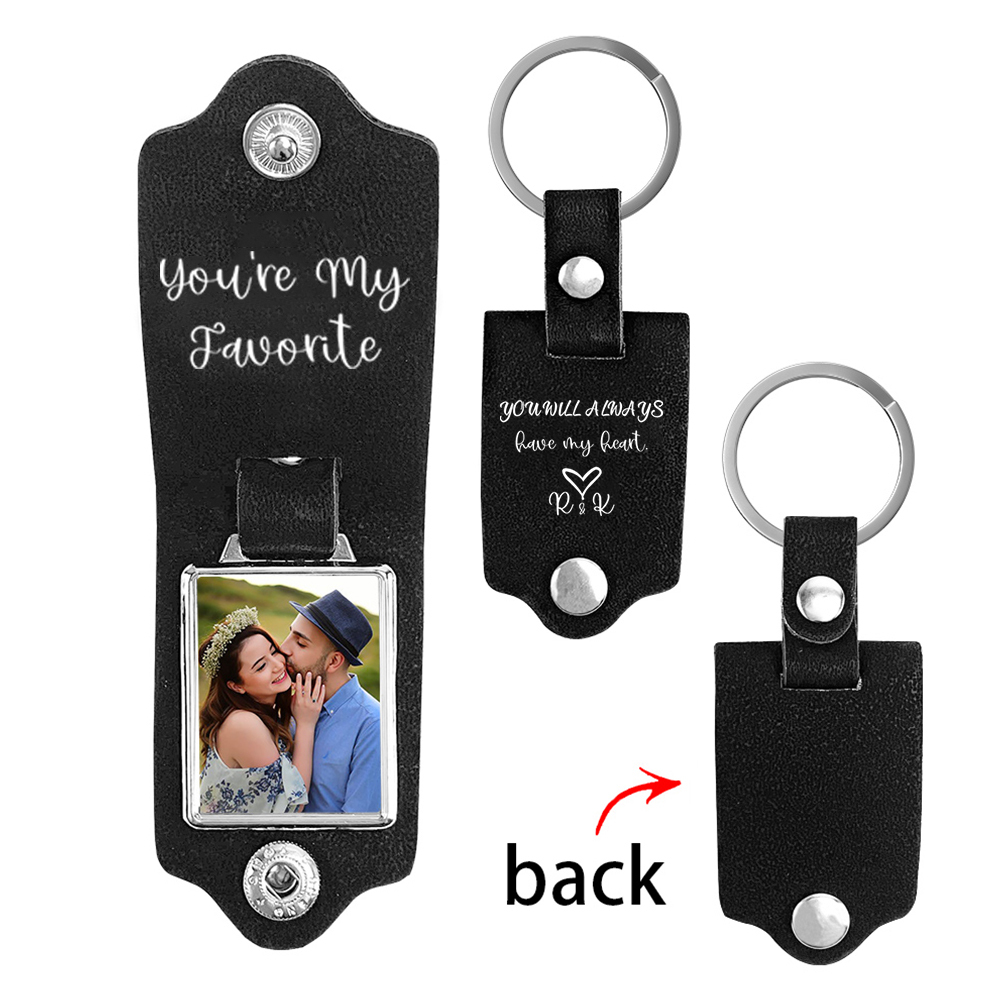 Personalised Photo Keychain Custom Text & 2 Letters Leather Keyring Gifts for Couples - You Will Always Have My Heart-Jessemade AU