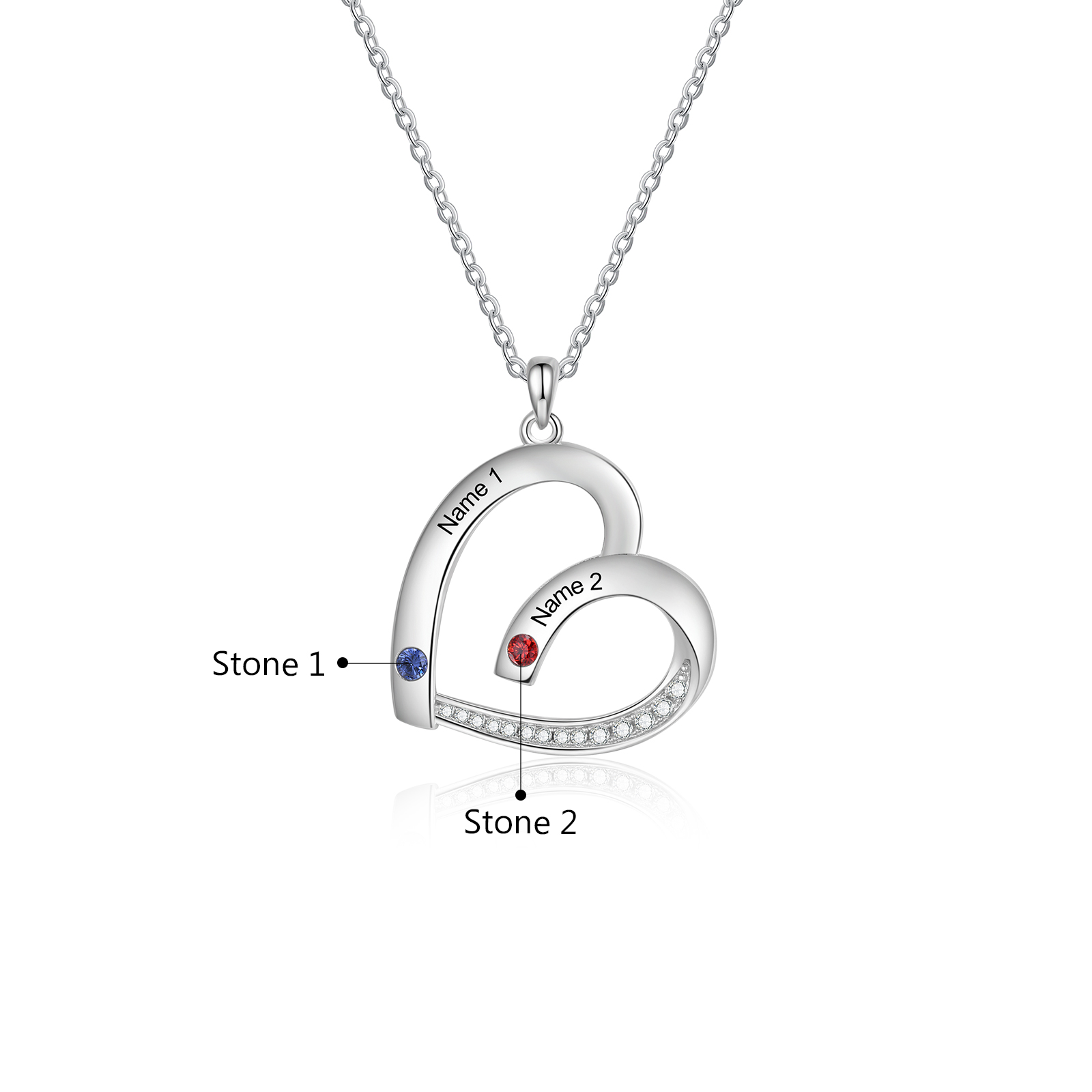 Personalised Heart Pendant Necklace Custom 2 Birthstones & 2 Names Necklace Gifts for Her-Jessemade AU