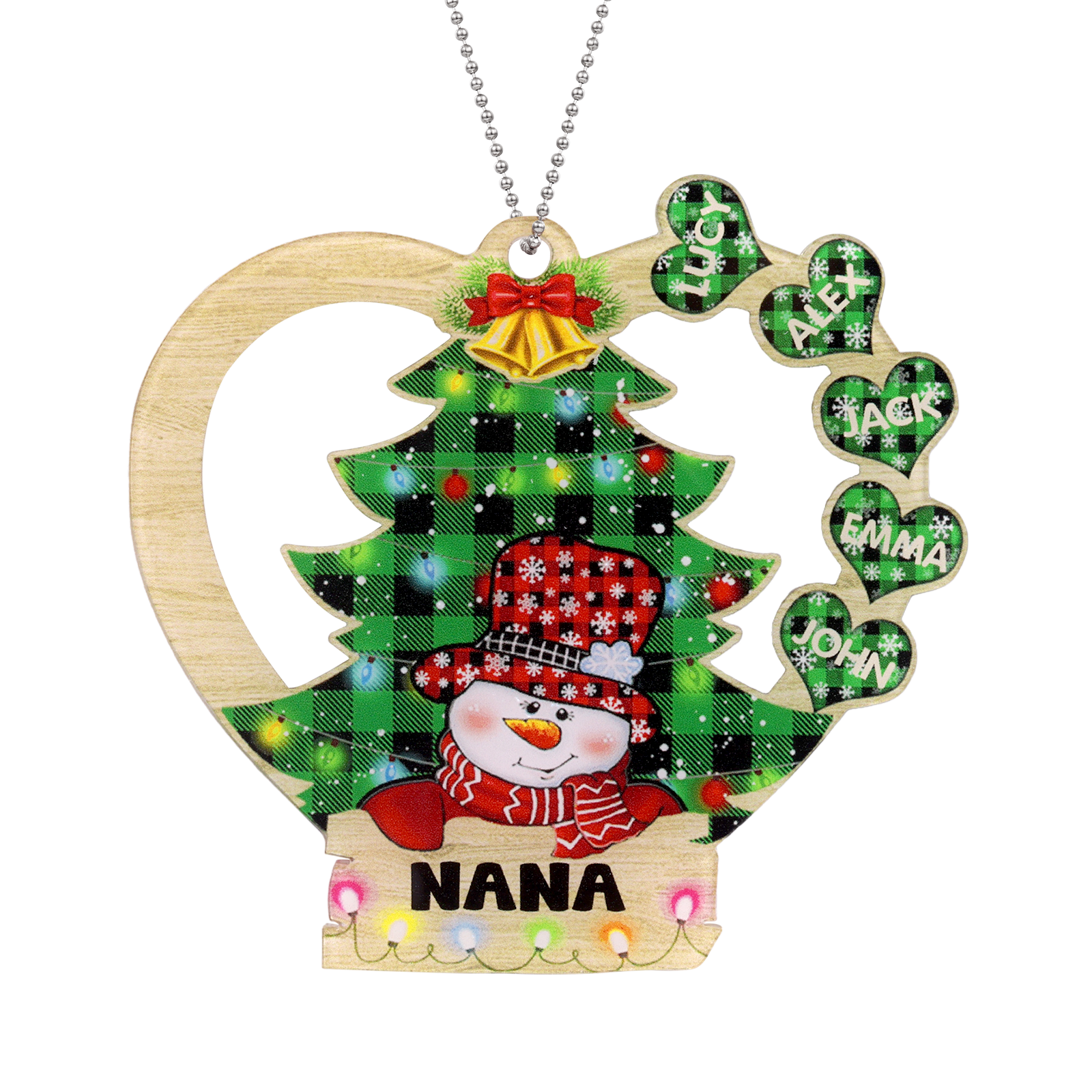 5 Names - Personalised Heart Christmas Tree Ornament Customised Name & Text Acrylic Snowman Hanging Ornaments Gift for Family-Jessemade AU