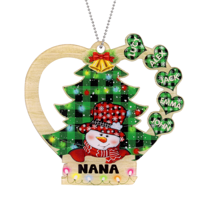 5 Names - Personalised Heart Christmas Tree Ornament Customised Name & Text Acrylic Snowman Hanging Ornaments Gift for Family-Jessemade AU