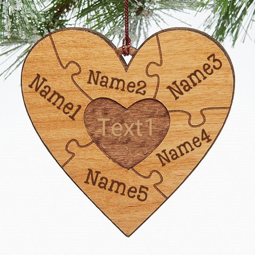 Heart Puzzle Ornament Personalised 5 Names Wooden Family Ornament-Jessemade AU
