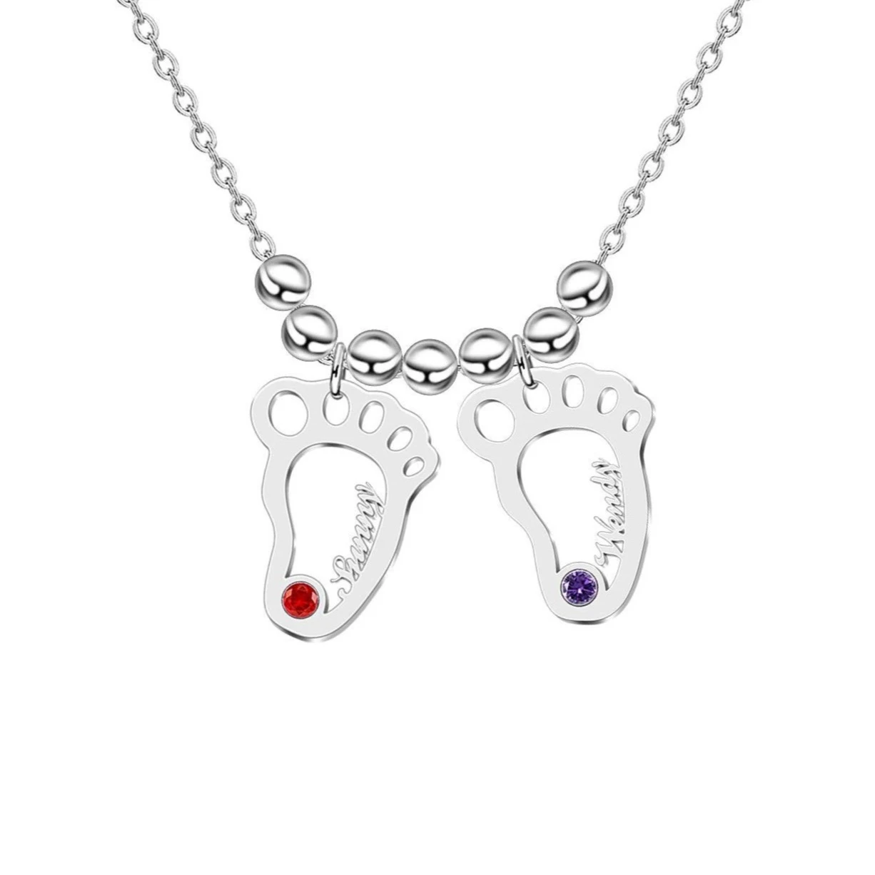 Personalised Baby Foot With 4 Birthstones Engraved Names Gift For Mother-Jessemade AU