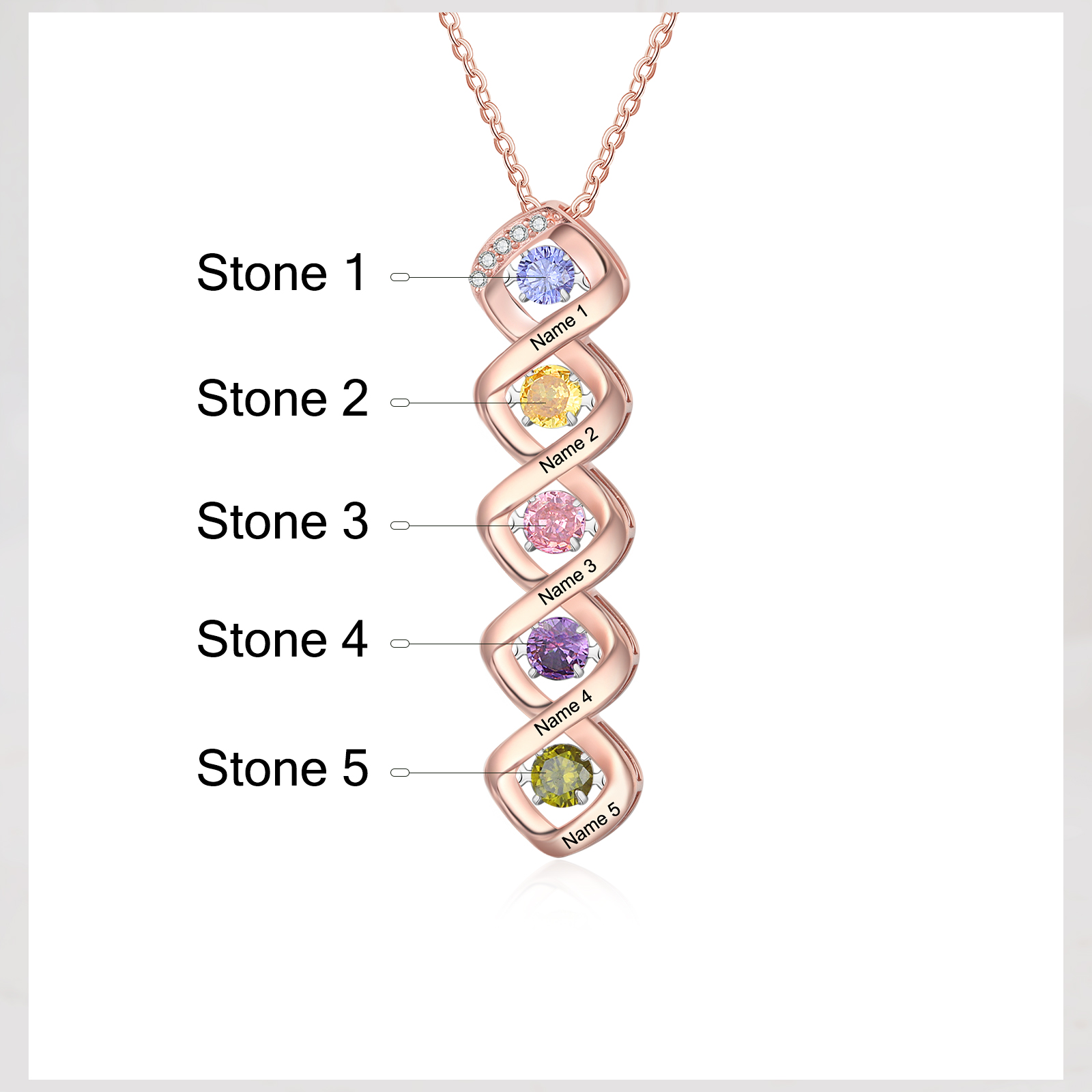 Custom Family Necklace with 5 Birthstones Engraving Names Dancing Stone Necklace-Jessemade AU