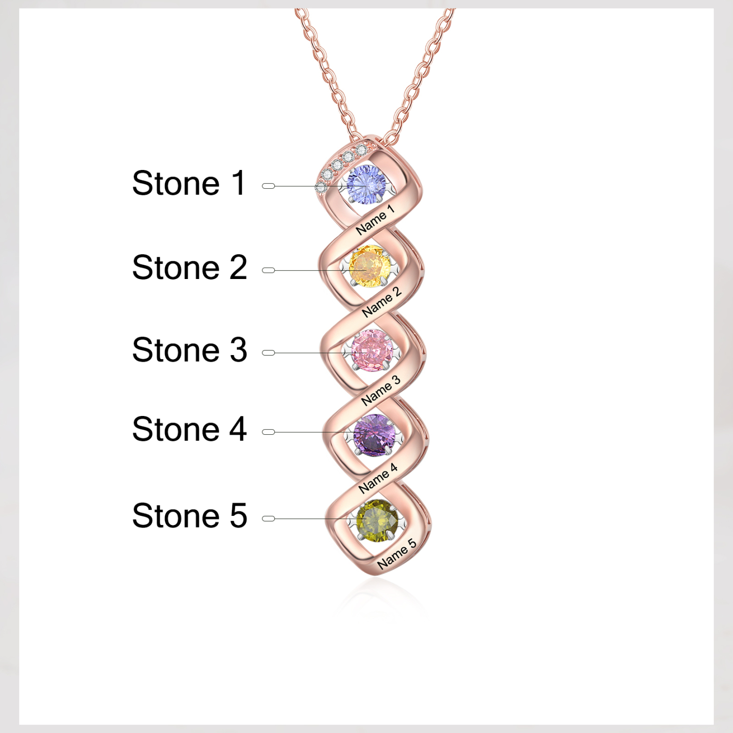 Custom Family Necklace with 5 Birthstones Engraving Names Dancing Stone Necklace-Jessemade AU