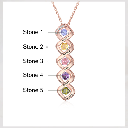 Custom Family Necklace with 5 Birthstones Engraving Names Dancing Stone Necklace-Jessemade AU