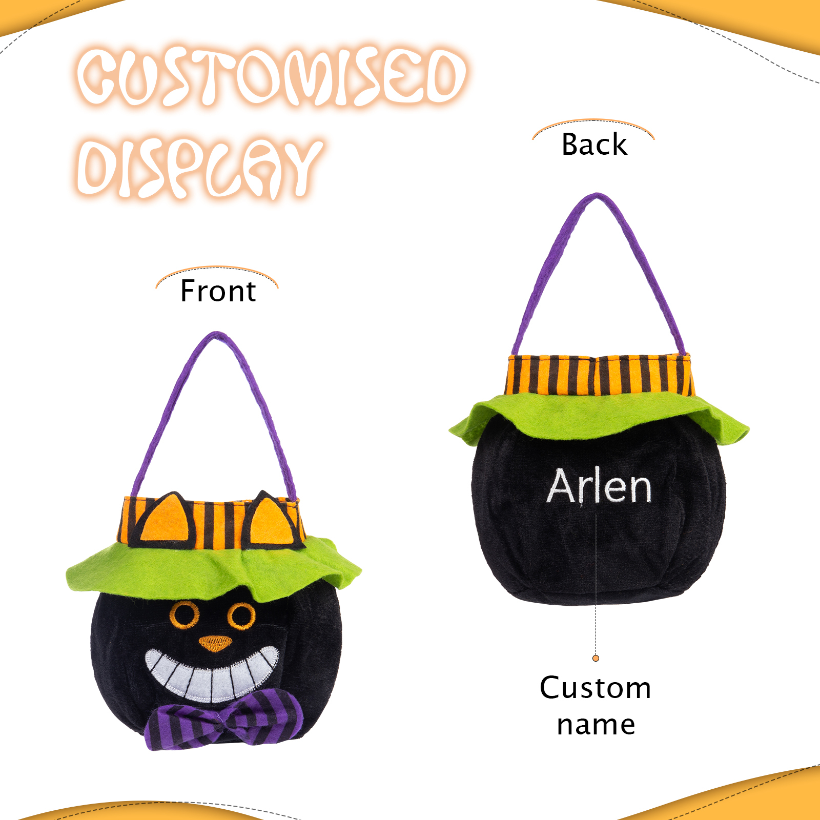 Personalised Halloween Tote Bags with Name Halloween Trick or Treat Candy Bags for Kids-Jessemade AU