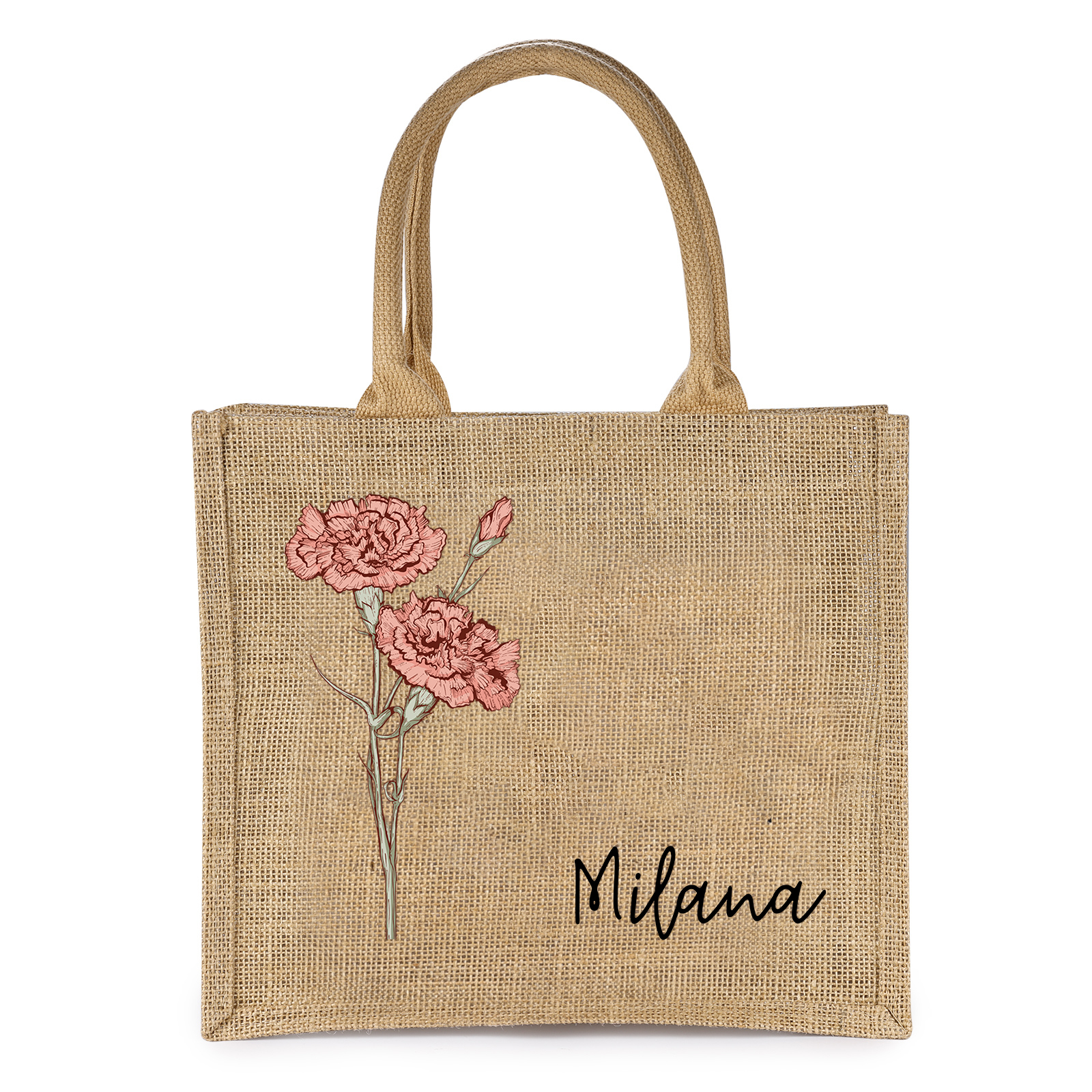 Personalised Birth Flower & Name Tote Bag Beach Jute Bag Birthday Wedding Party Travel Gift for Women/Girls-Jessemade AU