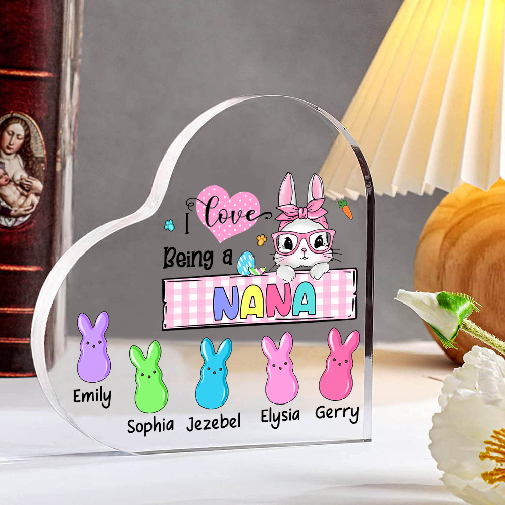 6 Names - Personalised Acrylic Heart Keepsake Custom Names Bunny Ornaments Gifts for Grandma/Mother-Jessemade AU