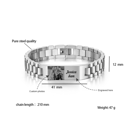 Personalised Photo Bracelet Custom Initial ID Bar Men's Bracelet Bangle Gifts For Him-Jessemade AU