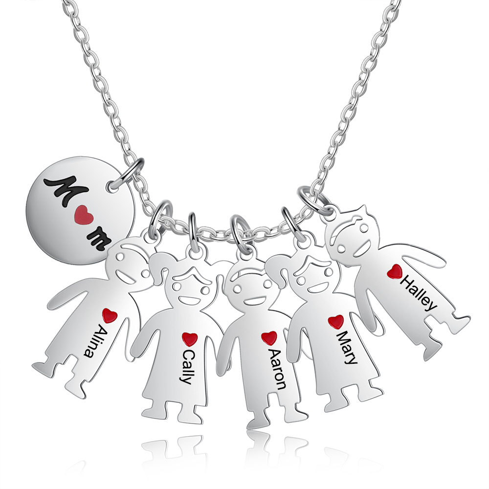 Personalised 5 Kids Charm Necklace Engraved Names Gift For Mother-Jessemade AU