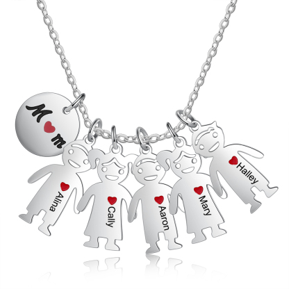 Personalised 5 Kids Charm Necklace Engraved Names Gift For Mother-Jessemade AU