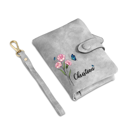 Personalised Women's Leather Wallet Custom Birthday Flower & Name & Photo Wallet Gift for Her