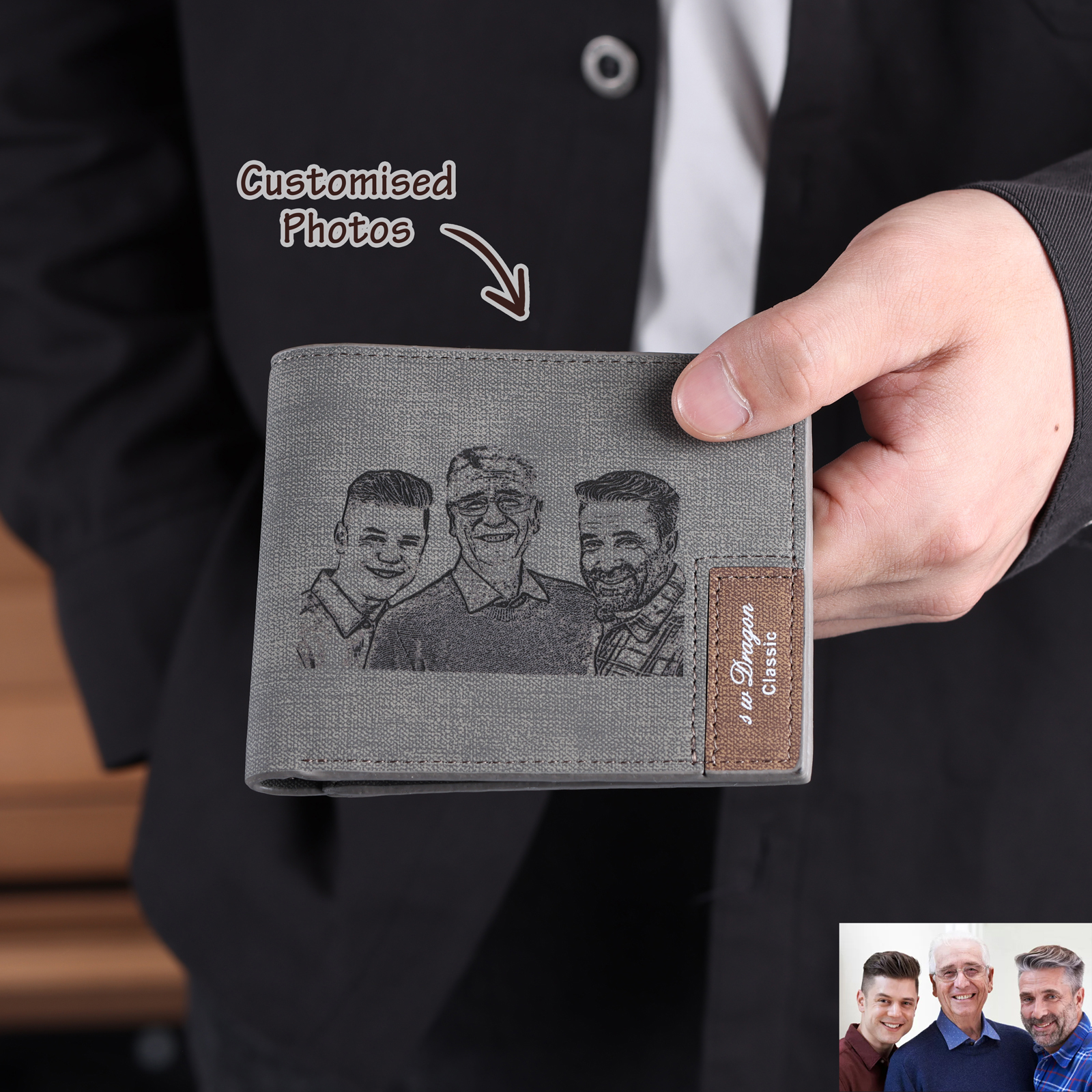 Personalised Leather Wallet Engraved Photo Short Purse Custom Folding Wallet Gifts For Him-Jessemade AU