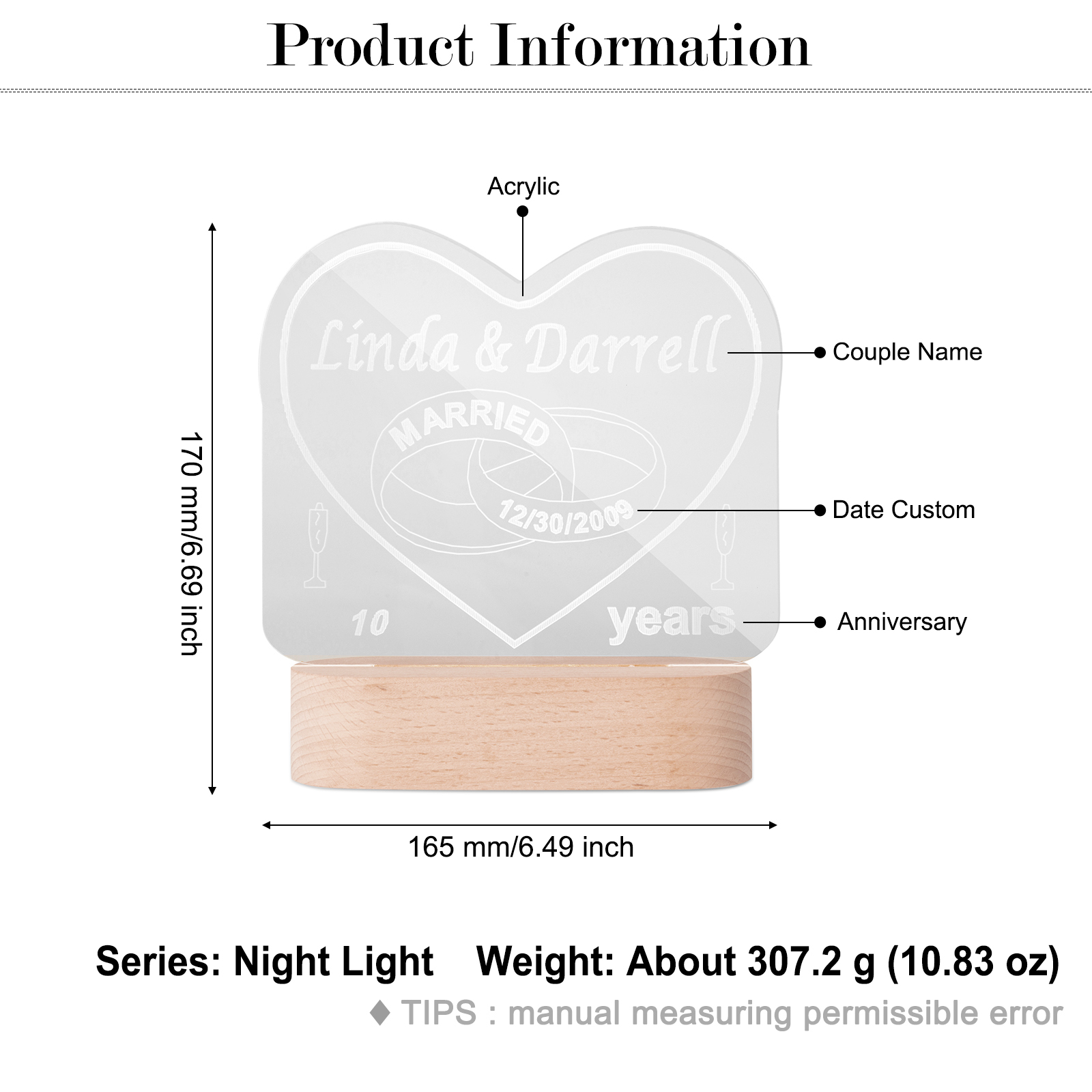 Personalised Heart Name Night Light-Jessemade AU