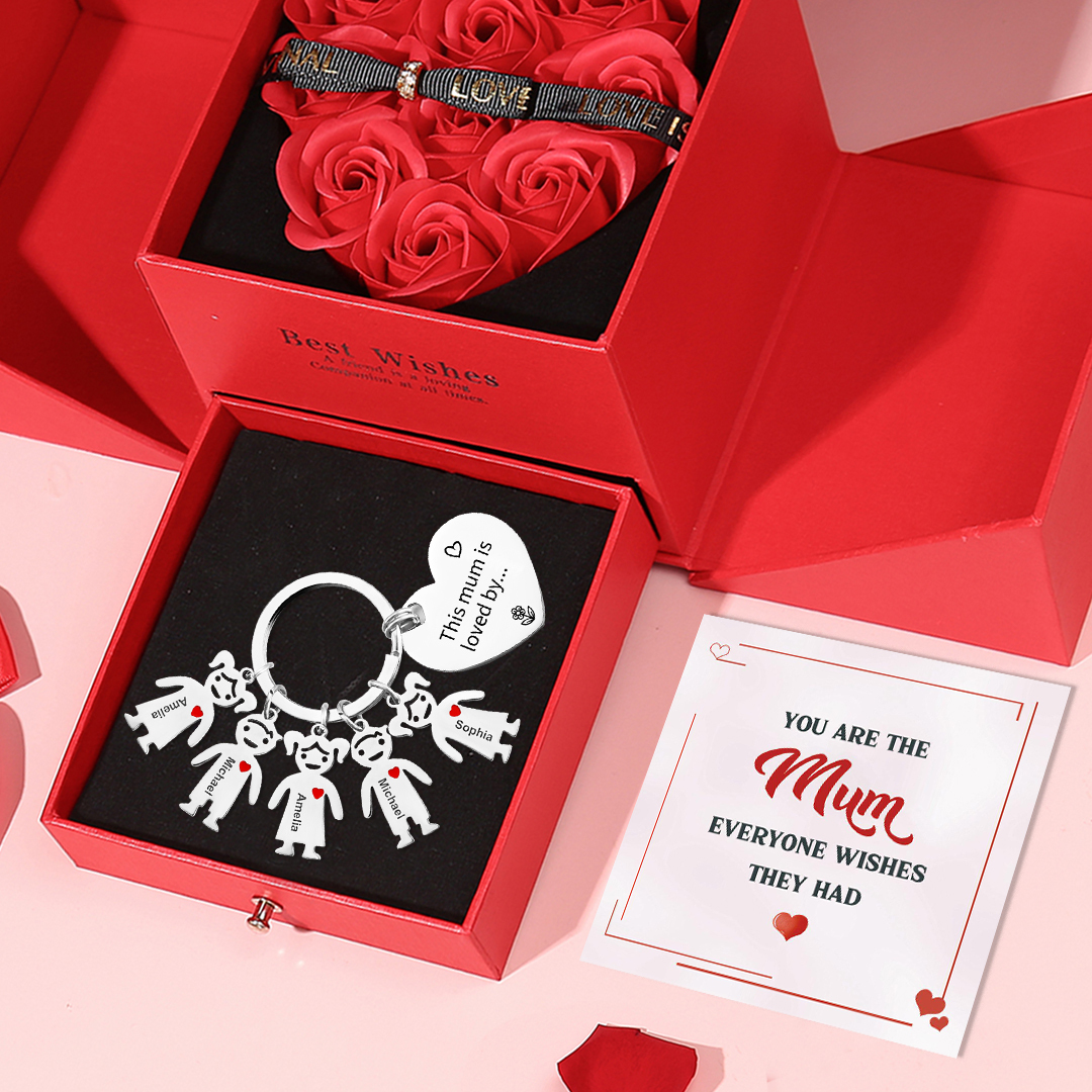 5 Names - Personalised Keychain with Kid Charm Engraved Names Keychain Mother's Day Gift for Mum-Jessemade AU