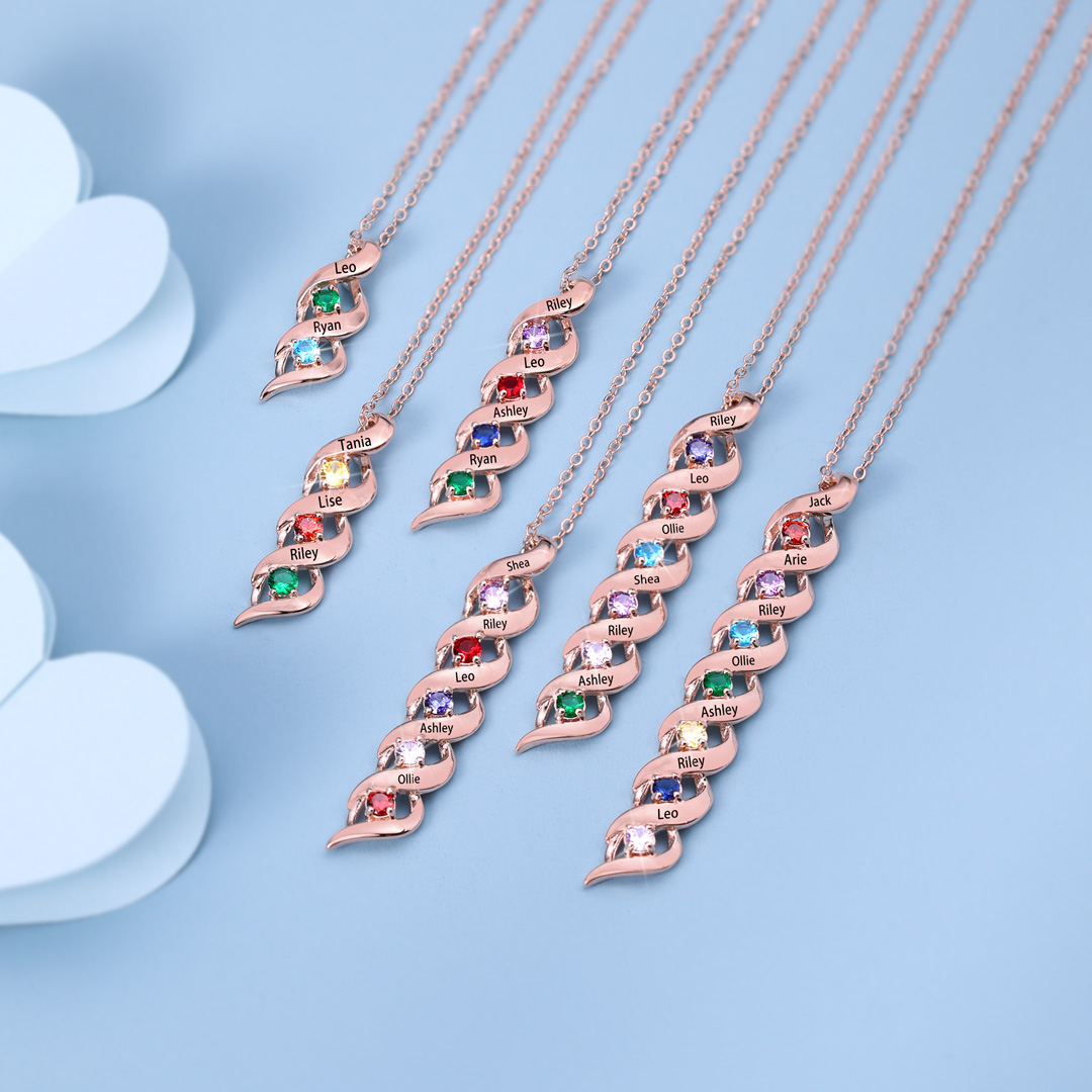 Customised Necklace Cascading Pendant with 3 Birthstones Engraving 3 Names Gifts for Her-Jessemade AU