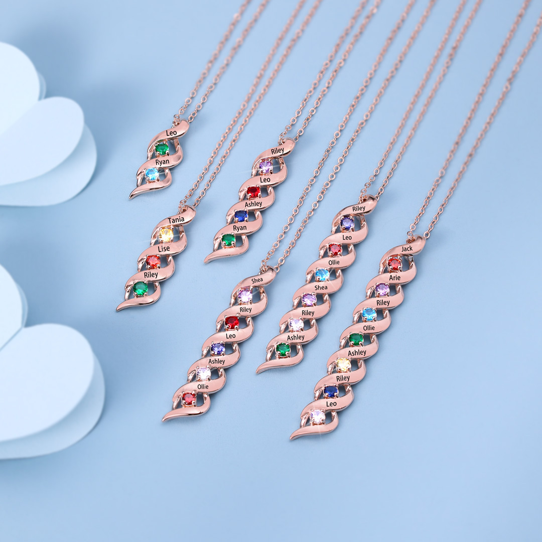 Customised Necklace Cascading Pendant with 3 Birthstones Engraving 3 Names Gifts for Her-Jessemade AU