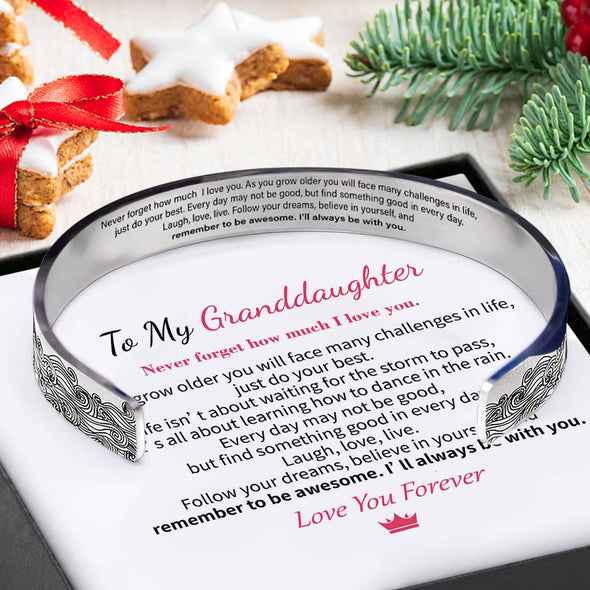 To My Granddaughter Cuff Bracelet "I Will Always Be With You"-Jessemade AU