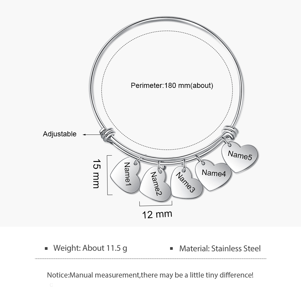 Jessemade Personalised 5 Names-Hearts Bracelet For Her-Jessemade AU