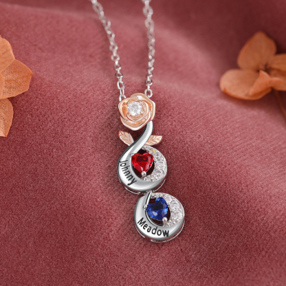 Custom Family Necklace Rose Pendant with 2 Birthstones Engraving 2 Names Gifts for Her-Jessemade AU