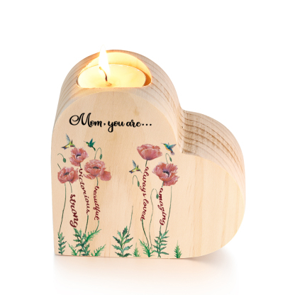To My Mom-Wooden Heart Candle Holder Flower Candlesticks "you are strong" Gifts For Mother-Jessemade AU