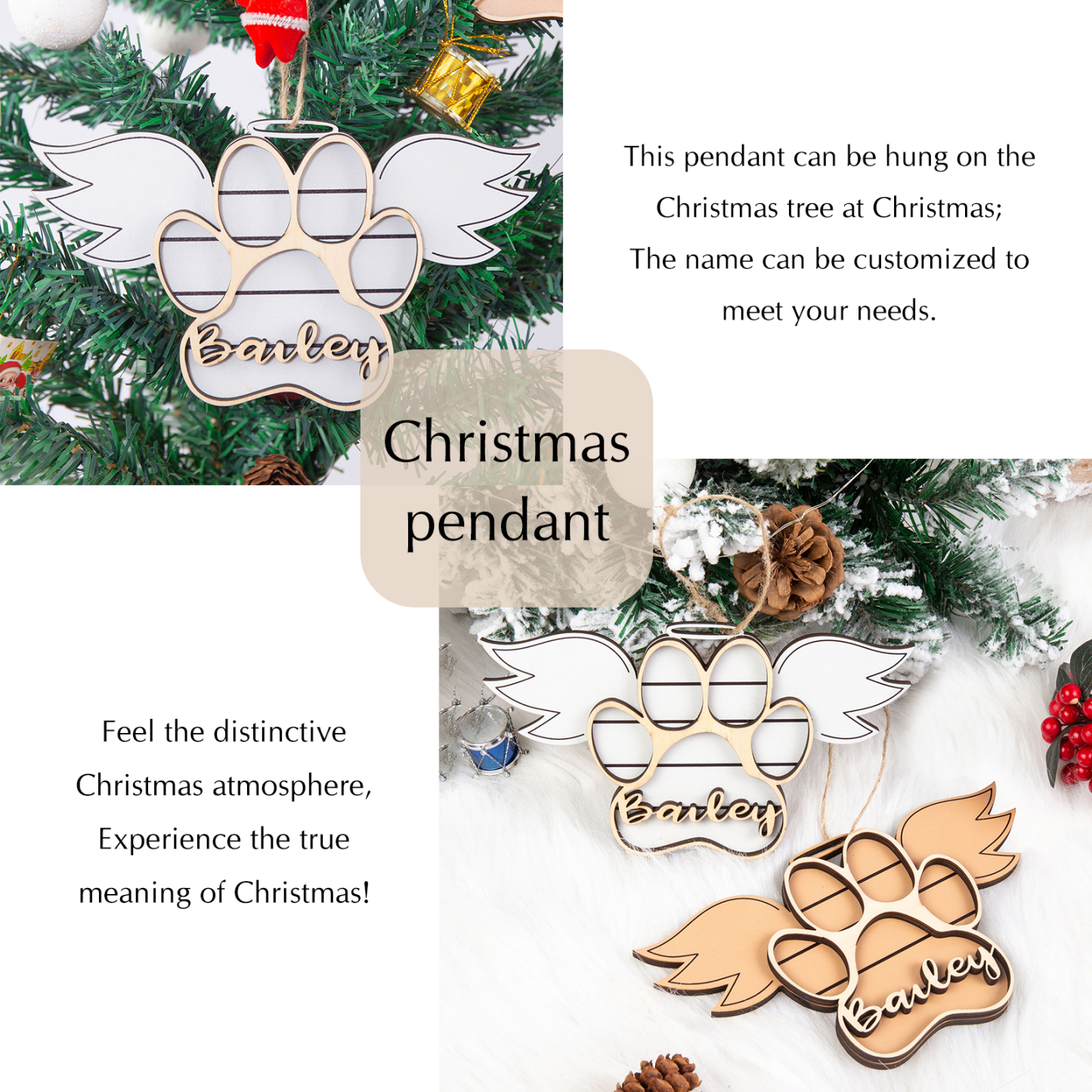 Personalised Dog Paw Christmas Ornament Angel Wings Hanging Ornament-Jessemade AU