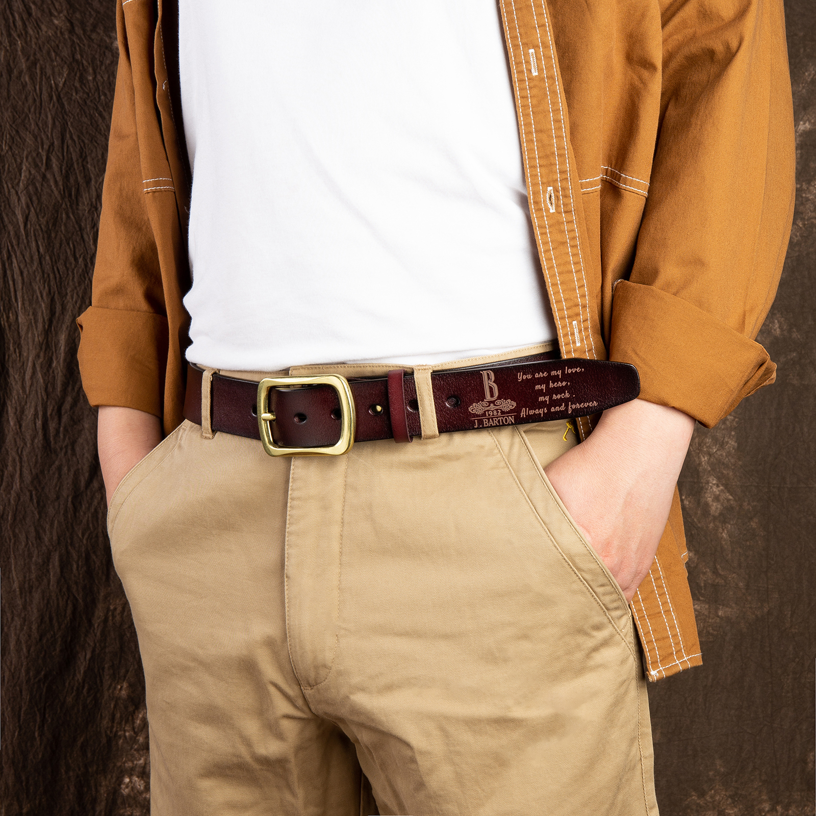 Personalised Genuine Leather Belt Engraved Names Men's Belt for Him-Jessemade AU