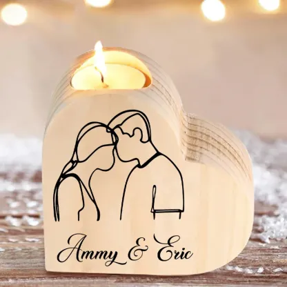 Personalised Couple Heart Candle Holder Engrave Name Wooden Candlesticks Valentines Gift-Jessemade AU
