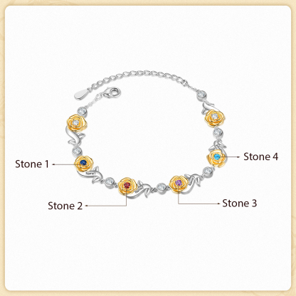 Flowers Bracelet Personalised 4 Birthstones Bracelet Engraved Names Flowers Charm Gifts For Her-Jessemade AU