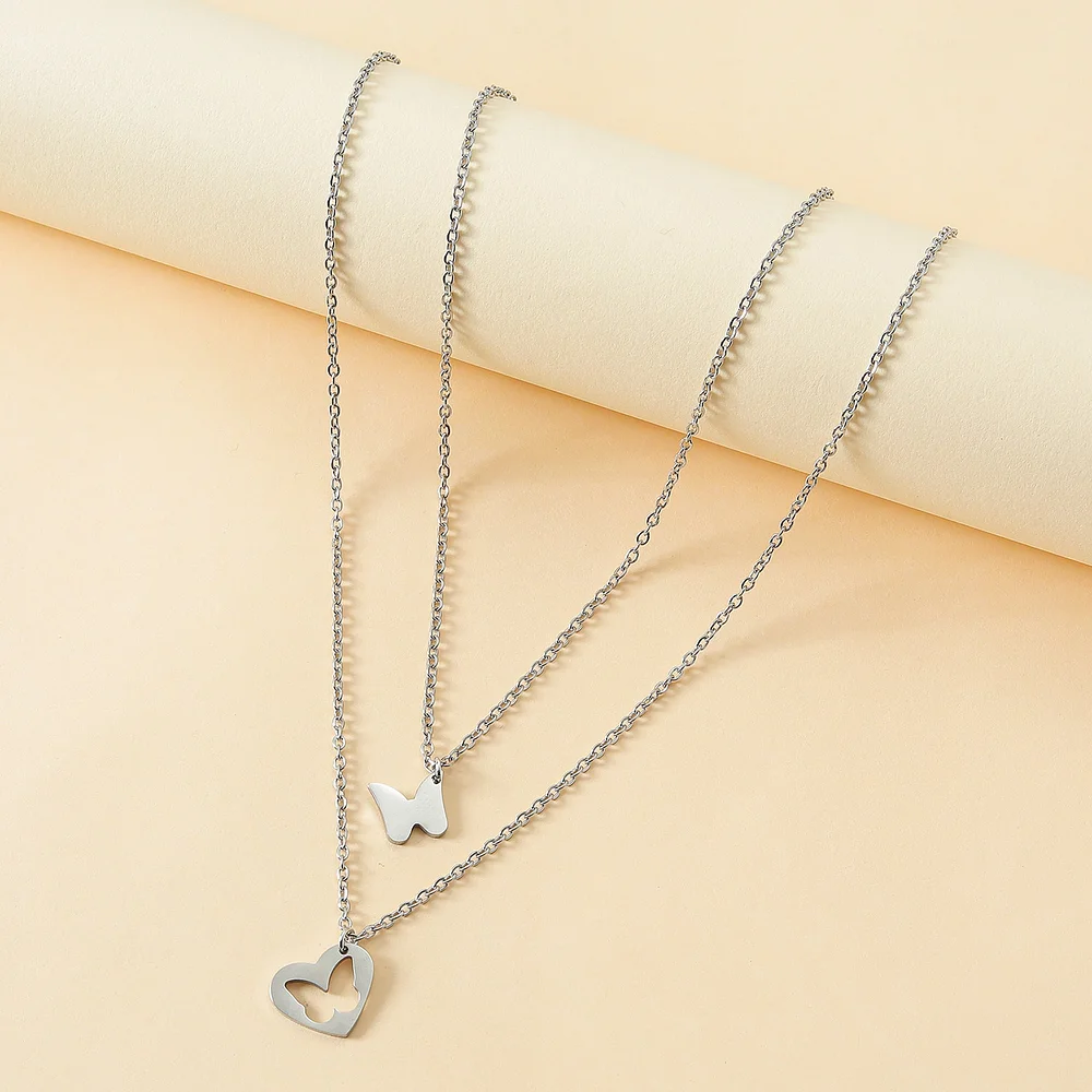 Mother-Daughter Heart Butterfly Pendant Necklace Set Adjustable Necklace with Gift Card for Her-Jessemade AU